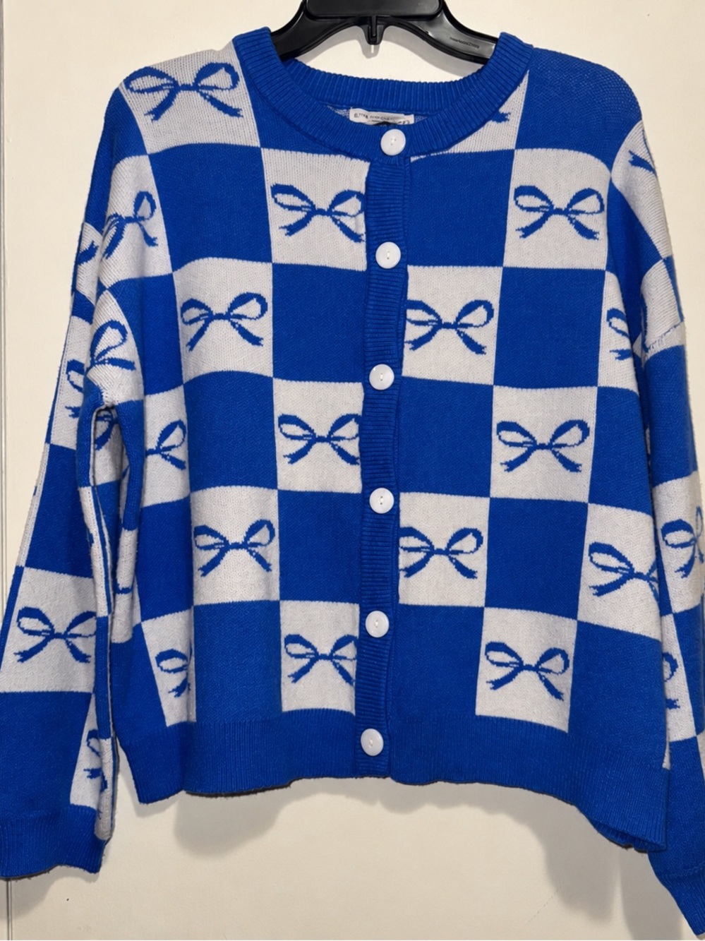 Sincerely Jules Blue and White Bow Cardigan Size M 0044